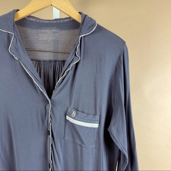 Vintage Victoria’s Secret Large Long Sleeve Longline Collared Nightgown Preppy - Picture 6 of 6